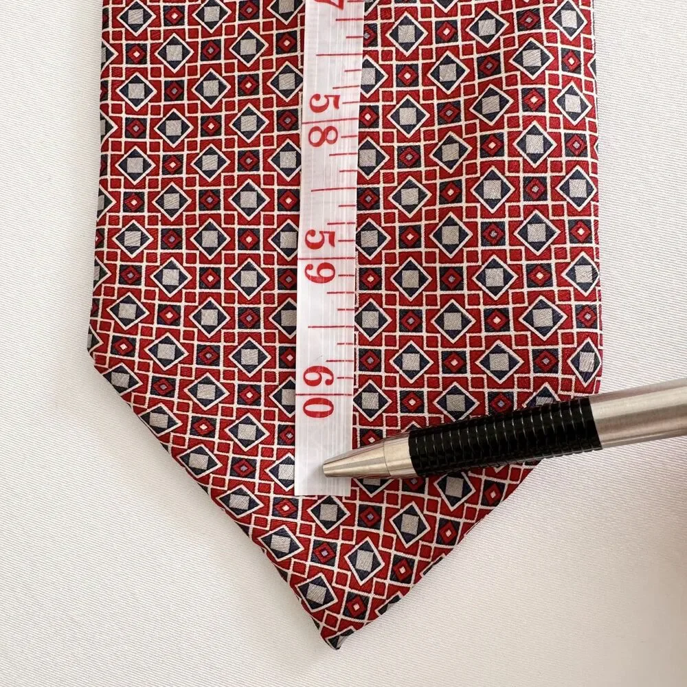 Stafford Italian Silk Tie Red Blue Geometric Pattern Classic 3.5
